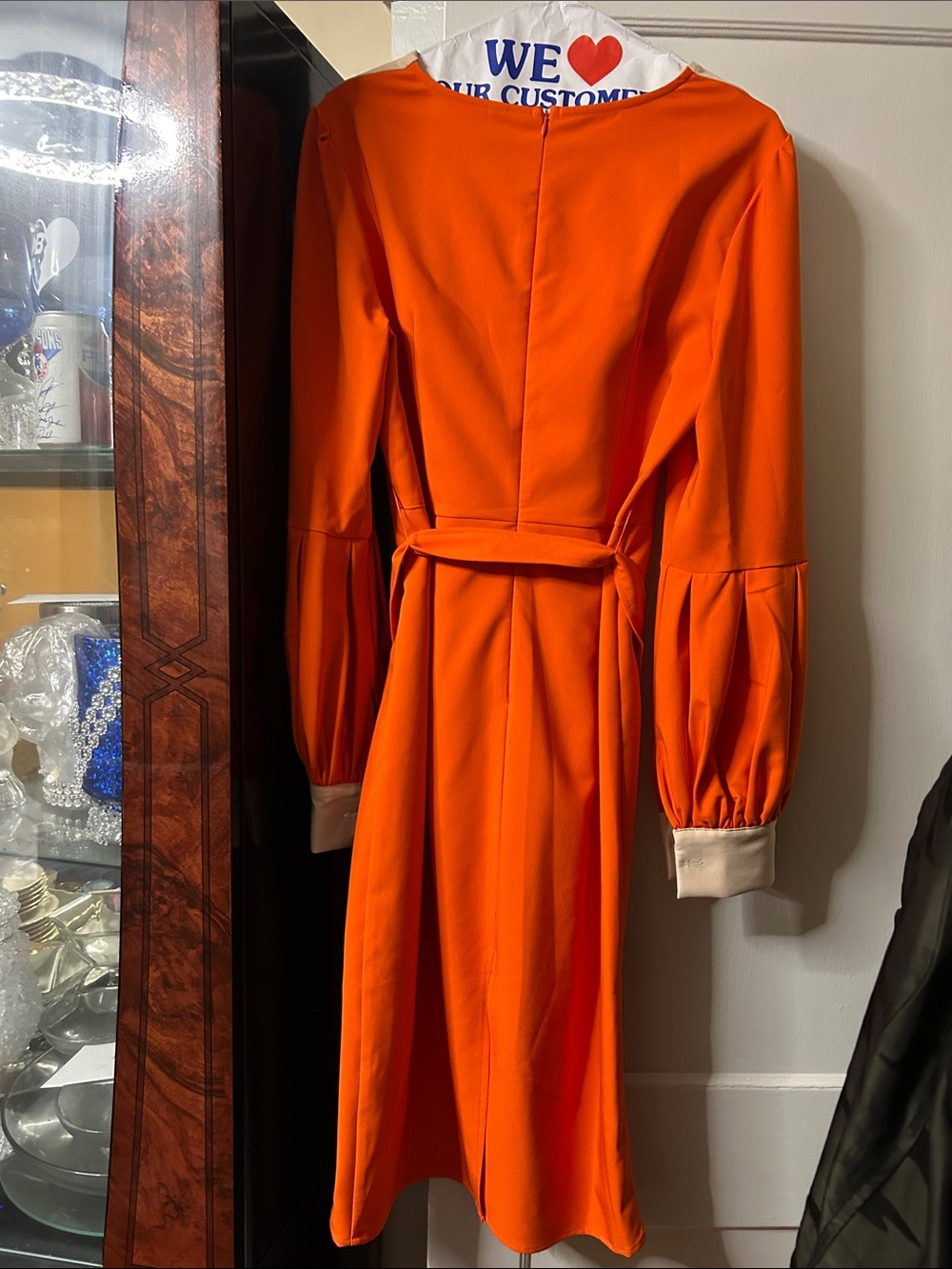 STYLEWE Orange Long Sleeve Belted Midi Dress with Cream Cuffs